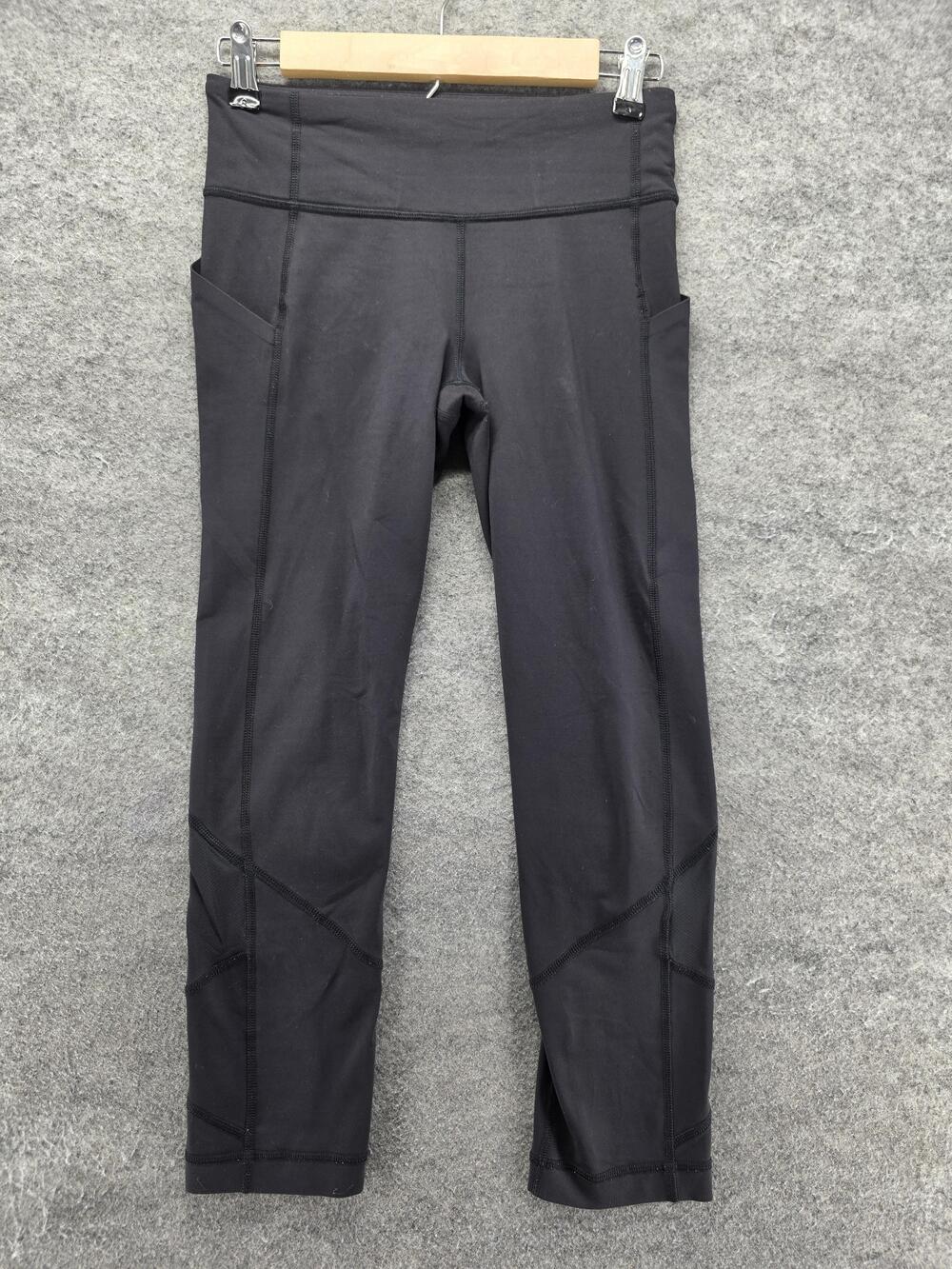 Lululemon Leggings Womens 4 Black Ankle Mid Rise Pockets Zip Pocket Yoga Stretch